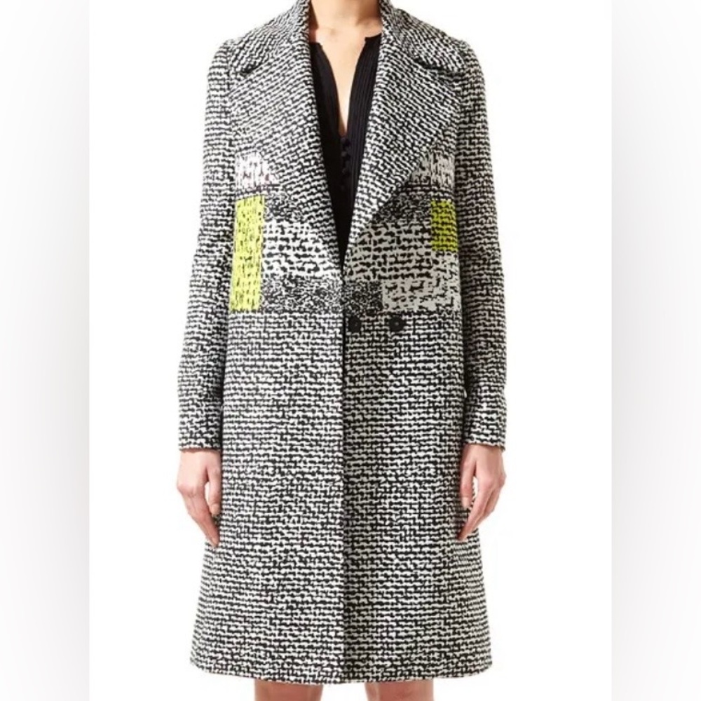 Diane Von Furstenberg Black and White Trench Coat with Yellow Accents